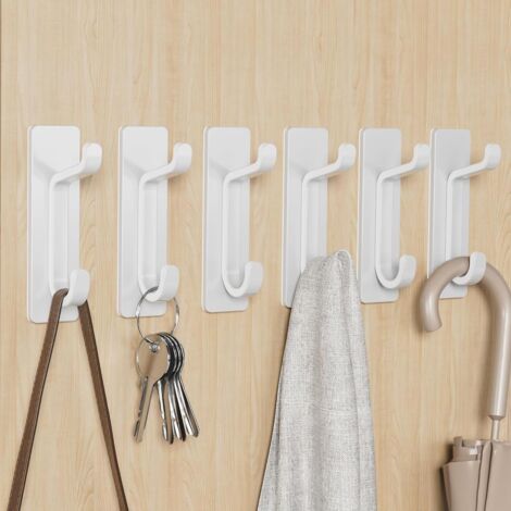 Crochet Adhesif Mural, Porte Serviette Salle de Bain, Accroche Torchon Cuisine, Porte Manteau Adhésif, Attache Murale Sans Percer, Etanche, Antirouille, Blanc, 6 Pièces (1/4)