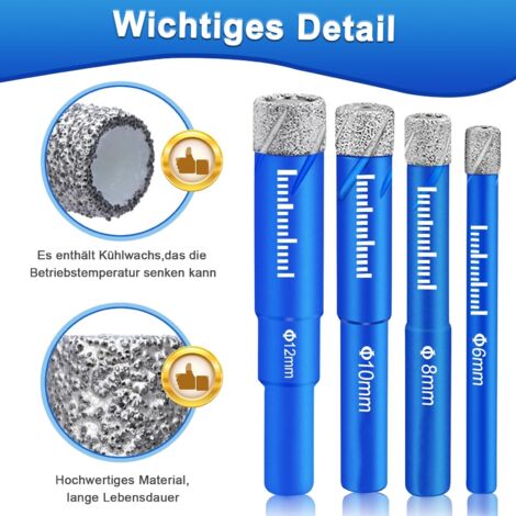 Coffret 6 Forets Diamant Pour Carrelage – 6, 8, 10, 12, 14 Mm + Foret En Alliage 6 Mm, Pour Perçage à Sec Ou à L’eau