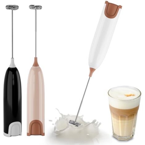 Mousseur à Lait Electrique Portatif, Mini Fouet en Acier Inoxydable Electrique, Mini Batteur d'œufs, Mélangeur de Mousse pour Cafés, Expressos, Lattés, Chocolat Chaud, Cappucinos (Blanc-rose)
