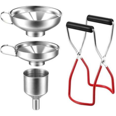 Entonnoir à Confiture, Paquet Contient Pince de Bocal/3 Entonnoirs en Acier Inoxydable/Filtre, Entonnoir en Acier Inoxydable pour Liquide ou Confiture et Pince de Levage de Bocal (1/4)
