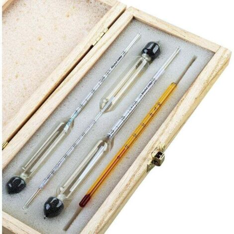Alcoomètre professionnel - lot de 3 aréomètres avec une division de 0 à 100% + thermomètre pour mesurer la teneur en alcool d'eau-de-vie, whisky, vodka, cognac, etc.