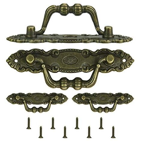 Lot de 4 poignées de meubles antiques en bronze avec anneau de traction - Poignées de tiroir décoratives vintage avec vis pour armoires, commodes, boîtes en bois (1/5)