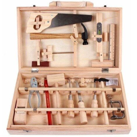 Ensemble D'Outils Pour Enfants Boite A Outils D'Entretien Menuisier Outils Reels Demontage Et Assemblage Boite A Bois Multifonctionnelle 16 Pieces- (1/4)