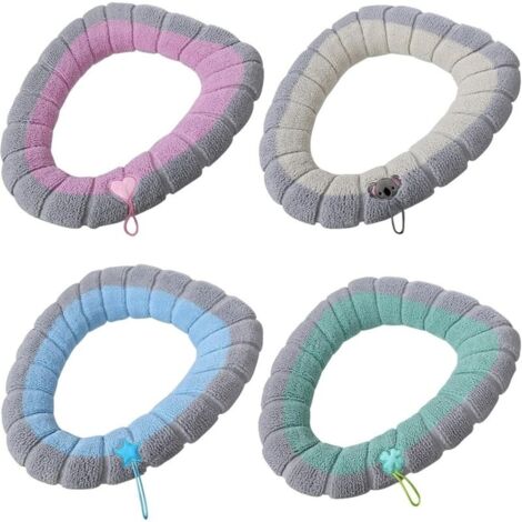 Lot de 4 housses siège toilette avec poignée- Coussin épais pour salle bain - Douces, épaisses, extensibles, lavables, compatibles tous les sièges ovales (1/4)