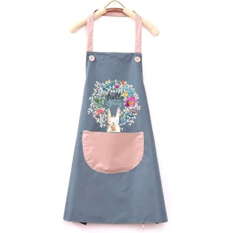 Tablier de cuisine imperméable-bleu, tablier de barbecue réglable avec poche, tablier de lapin mignon (1/3)