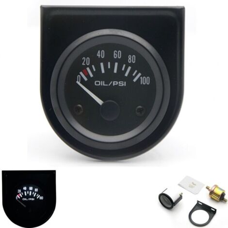 Manometre d'huile automobile reamenagement 52mm Instrument de pression d'huile automobile 0 100PSI Manometre d'huile avec capteurs 12.0V Instrument general automobile compteur de vehicule (1/4)