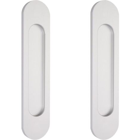 2 poignées de porte coulissantes ovales argentées de 15 cm autocollantes, poignées de porte affleurantes en aluminium, pour portes de grange coulissantes, fenêtres et placards sans perçage (1/4)