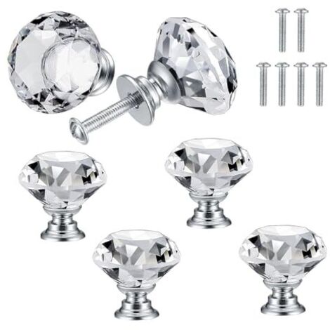 6 Pcs Bouton de Porte de Cristal, Poignées de Diamant, Poignee de Meuble Diamant, Poignée Boutons Décoration de Armoire, Tiroir, Cuisine Bouton Poignées - 30 mm (1/5)