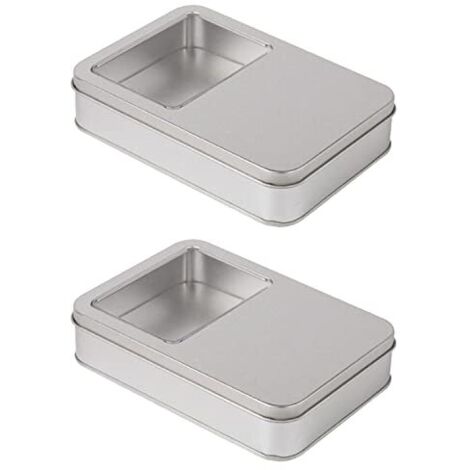 Boîtes de Rangement Rectangulaires en Métal, 2 Pièces Petite Boîte Métallique pour Cartes à Jouer, écouteurs, Câbles de Charge, Savon et autres articles (16 x 11 x 3,5 cm) (1/4)