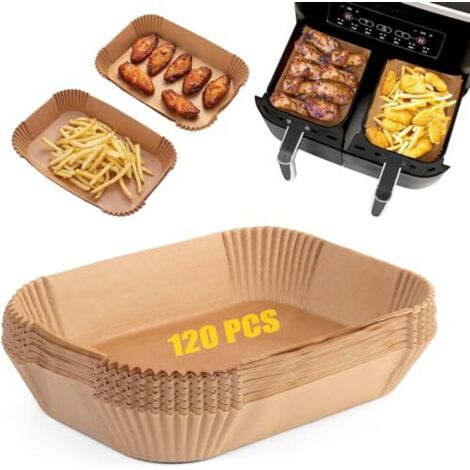 Papier Cuisson pour Ninja Air Fryer, 120 Pièces Rectangulair Paper Liners Friteuse Sans Huile Accessoires compatible avec Ninja Foodi Dual Zone Double Stack et autres Double Airfryer (1/4)