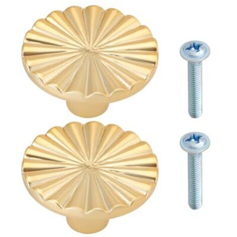 Lot de 2 Boutons de Placard Ronds en Alliage pour Porte de Cuisine Meuble de Commode Trou Unique Doré (1/4)