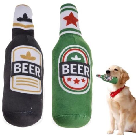 Lot de 2 jouets couineurs en peluche douce pour chien en forme de bouteille de bière  Jouets pour chien en forme de bière, jouets à mâcher couineurs pour chiens de petite, moyenne et grande taille (1/5)