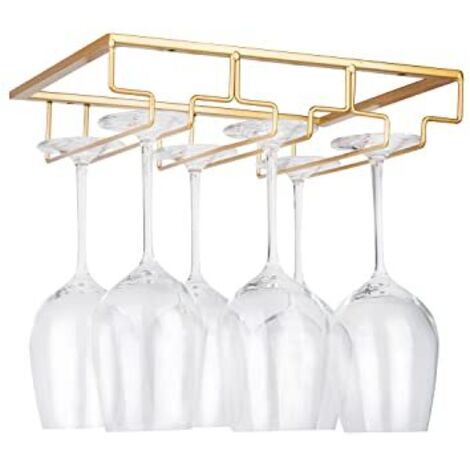 Support de Verre à Vin - Porte-Verres à Pied Suspendu sous Armoire en Métal avec Vis, Support de Rangement pour Verre en Fer Inoxydable avec 3 Rangées pour Cuisine, Bar, Restaurant Doré (1/5)