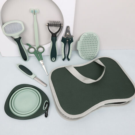 Lot de 8 brosses PETS BUZZ® : brosse de massage, puces, coupe-ongles et lime à ongles pliables pour chiens et chats (1/5)