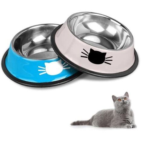 Ensemble de gamelles antidérapantes en acier inoxydable pour chat (bleu + gris) (1/4)