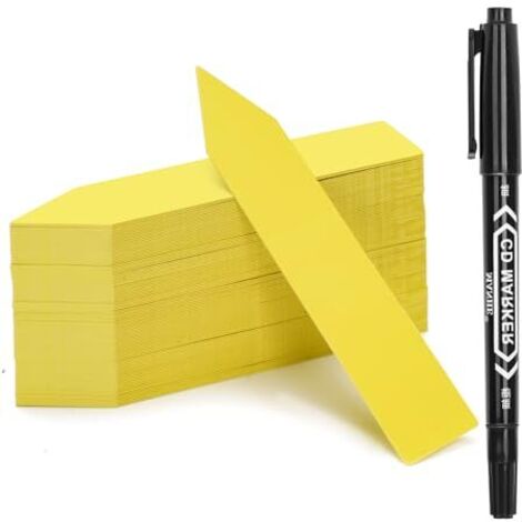 Étiquette en plastique pour plantes 100 pièces, étiquette de jardin en plastique jaune 10x2cm (1/4)