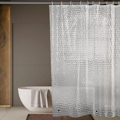 Rideau Douche 180x180cm, Rideaux de Douche Semi Transparent, EVA Imperméable Lavable 3D Rideau de Baignoire avec 12 Anneaux Salle de Bain Rideau