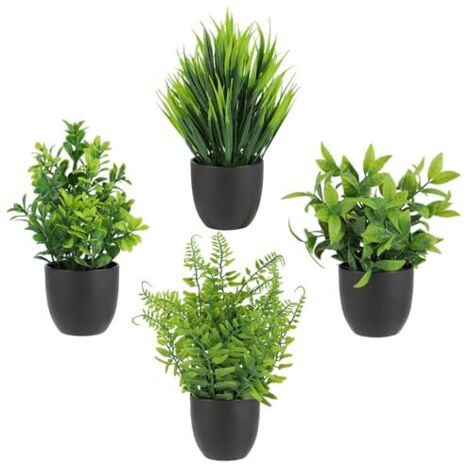 Lot de 4 Plante Artificielle en Pot – Fausse Plante Interieur au Design Naturel – Plantes d'intérieur pour Bureau, Salon ou Deco Salle de Bain, Facile d’Entretien & Durable.