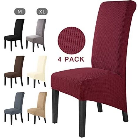 Housse de Chaise 4 Pièces Salle à Manger Jacquard Extensible XL Amovible Lavable Couverture de Chaise Universelle Protection de Chaise pour Mariage,Cuisine, Banquet-Grande (Vin Rouge, 4Pièces)-XL (1/4)