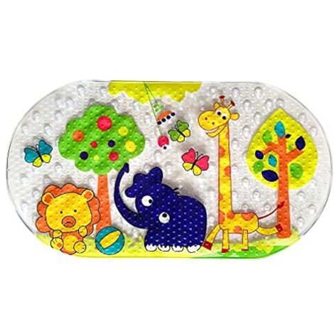 Tapis de Bain pour Tapis de Douche, 39 cm x 69 cm Tapis de Douche antidérapants avec ventouses, Tapis de Baignoire Lavable en Machine pour Salle de Bain (Forest Zoo) (1/4)