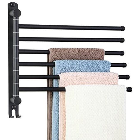 Porte Serviette Salle de Bain avec 6 Barres 180°Rotatives en Acier Inoxydable SUS304 Porte Serviette Murale Sèche-Serviettes pour Cuisine Lavabo-Noir (1/4)