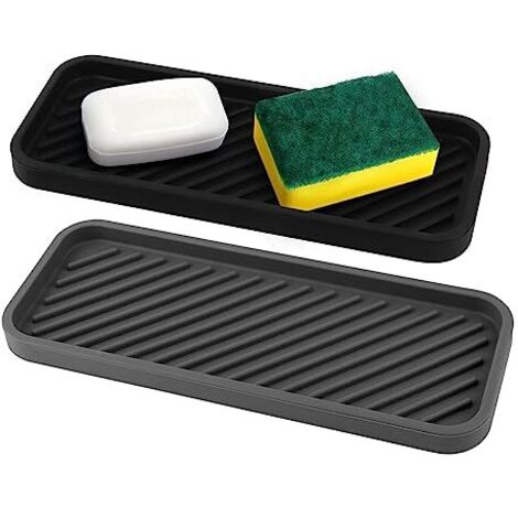 Organiseur d'Évier en Silicone - 2 Packs Tapis d'Égouttage 22.8 cm x 9 cm - Support de Cuisine Pour Rangement Éponges, Produit Vaisselle, Savon (1/5)
