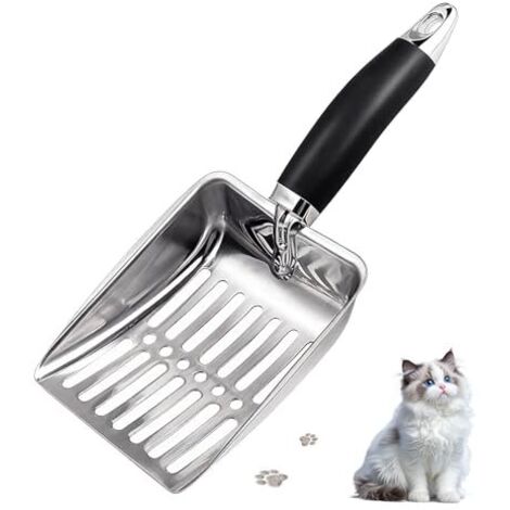 Pelle à litière pour Chat, Pelle Litiere Chat en Acier Inoxydable, Pelle a Litiere Chat, Facile à Nettoyer, Durable, Robuste, pour Bac à litière - Noir (1/4)