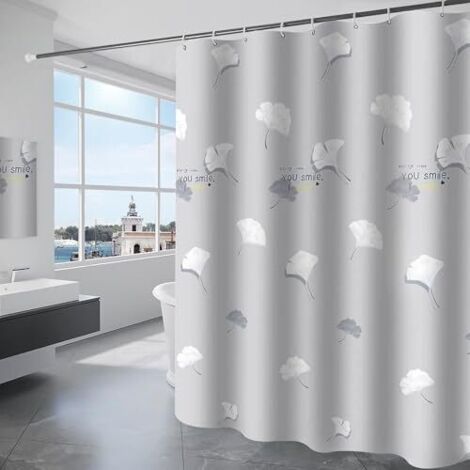 Rideau de Douche Tissu Polyester Lavable en Machine Rideau Salle de Bain Baignoire avec 12 Crochets Imperméable 240X200CM Gris (1/3)