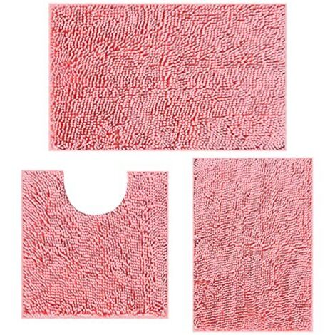 Lot de 3 tapis de bain antidérapants et lavables pour la salle de bain, douche, baignoire, décoration WC (rose) (1/4)
