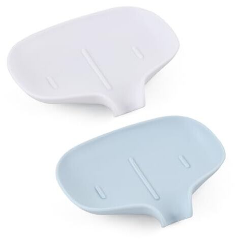 2 pièces Plastique Porte Savon Boîte à Savon avec Drain de Vidage Salle de Bain Support Savon Antidérapant Porte Savon pour Savon Éponges Salle de Bains Cuisine (Bleu et Blanc) (1/5)