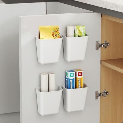 4 pièces boîtes de Rangement murales Autocollantes, boîte de Rangement pour Porte d'armoire de Cuisine, pour Armoire, Salle de Bain, réfrigérateur, boîte de Rangement pour Petits Objets (1/4)