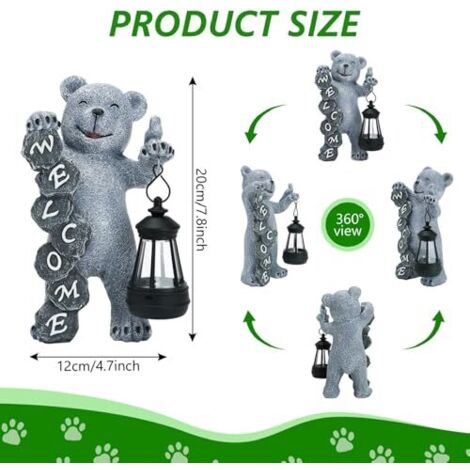 Statue D'ours Marron Avec Lumière Solaire - Résine Pour Jardin, Extérieur, Terrasse - Cadeau Anniversaire Maman