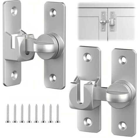 2 Paires Loquet Porte, 90°/180° Verrou Porte, Aluminium Verrou Porte Coulissante, Serrure Porte Coulissante avec 8 Vis, Argent, pour Portes, Fenêtres, Armoires (1/4)