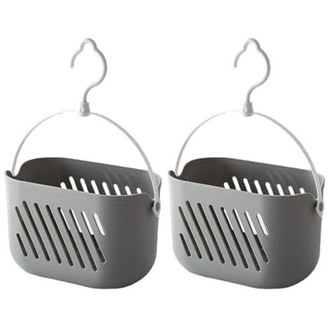 2 Pcs Panier Douche à Suspendre,Panier Rangement Salle de Bain en Plastique avec Crochets,Panier Multifonctionnel avec Poignée pour Ranger Savon,Shampooing,Cosmétiques,Salle de Bain,Cuisine(Gris) (1/4)