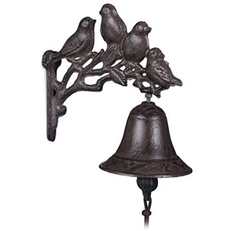 Clochette de Porte en Fonte, Motif Oiseau, Antique, Style Maison de Campagne Cloche Murale décoration, Brun (1/4)