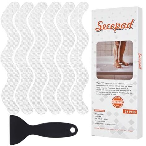 Autocollants de Douche antidérapants 24 PCS Bandes de Baignoire de sécurité Autocollants adhésifs avec grattoir de qualité supérieure pour escaliers de Douche de Baignoire (Transparent) (1/4)