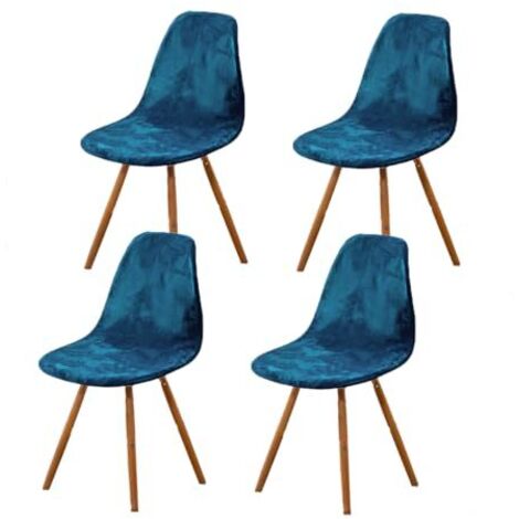 Housse de Chaise Scandinaves Lot de 4, Extensible Housse de Chaise de Salle à Manger, Velours Bleu Universelle Couverture de Chaise sans Accoudoirs pour Décoration de Salon Cuisine Maison