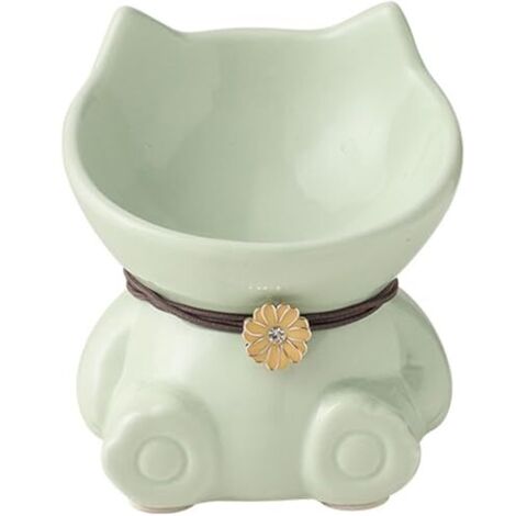 Écuelle pour Chat Rehaussée Céramique Porcelaine 14.8x14.6x14.3 cm Vert Forme de Chat Accessoire Station d’Alimentation Résistant au Lave-Vaisselle (1/4)