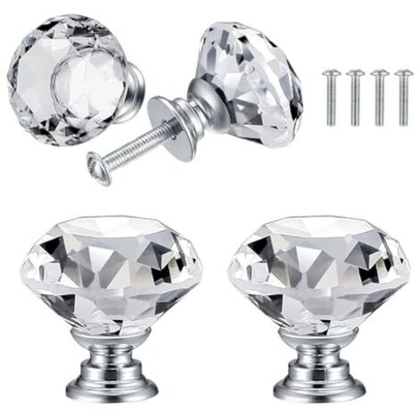 4 Pcs Bouton de Porte de Cristal, Poignées de Diamant, Poignee de Meuble Diamant, Poignée Boutons Décoration de Armoire, Tiroir, Cuisine Bouton Poignées - 30 mm (1/5)