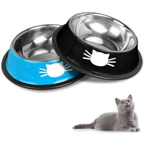 Ensemble de Bols pour Chats, Bols antidérapants en Acier Inoxydable, Bols à Nourriture pour Chats, Bols à Eau, Grands Bols pour Chats et Bols à Boire pour Animaux de Compagnie (Bleu+Noir) (1/4)