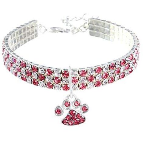 Collier pour Animal de Compagnie avec Diamants - Réglable - Pendentif en Forme de Griffe de cœur élastique - pour Chat et Chien - Petit Collier pour Animal Domestique