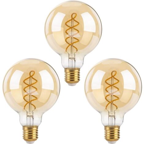Dimmable Edison Ampoules LED E27, G80 Vintage LED à Filament Spirale Ampoule Décorative, 4W(équivalent 40W), Blanc Chaud 2700K, 470LM, Verre ambré, Lot de 3 (1/4)
