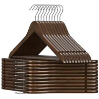 Cintre Bois, Lot de 20, avec Encoches Antiglisse, Barre Antiglisse pour Pantalons, Crochet Pivotant 360°, pour Costumes, Chemises, Manteaux, Brou de Noix et