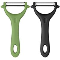 2 PCS Éplucheur Universel, Econome Legumes Inox Eplucheur Legumes Manuel Eplucheur Pomme de Terre Poignée Ergonomique, Couteau Eplucheur Cuisine pour Légumes Fruits (Noir+Vert)