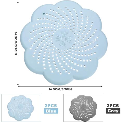 4 Pièces Attrape Cheveux Douche Silicone - Filtre Évier Carré Réutilisable Blanc Et Bleu