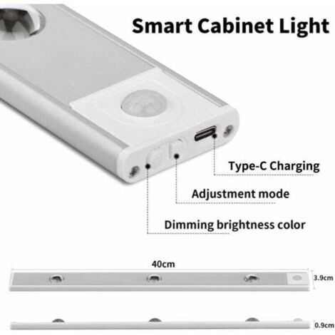 SKELO LED Lampe De Placard Avec Détecteur De Mouvement 20CM 2500mAh - 5 Pièces Rechargeables USB-C, 3 Couleurs 3 Modes