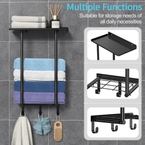 Étagère Murale Pour Serviettes De Salle De Bain - Double étage En Aluminium, Réglable Et Pliable - Installation Facile Sans Perçage