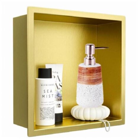 IKITRAEE Niche de douche encastrée avec double étagères – Insert mural en acier inoxydable noir mat, pas besoin de carrelage – Rangement intégré
