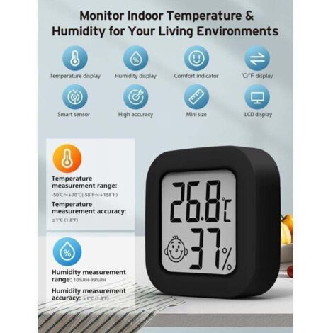 Lot De 6 Mini Thermomètres Hygromètres Numériques LCD - Rond Noir, Précis Pour Maison, Bébé, Serre, Bureau