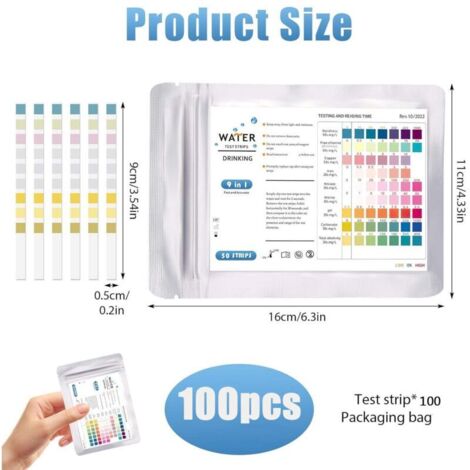 100 pcs bandelettes test 9-en-1 pour eau potable, analyse plomb ...